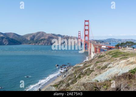 San Francisco / Vereinigte Staaten von Amerika, USA - 30. September 2019: Luftaufnahme von Golden Gate übersehen Stockfoto