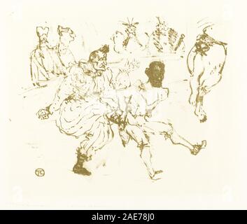 Druck nach Henri de Toulouse-Lautrec mit Footit und Chocolat, einem Clown und seinem Partner, in Kostümen mit theatralischen Gesten und ausdrucksstarken Merkmalen, die für Pariser Unterhaltung des späten 19. Jahrhunderts charakteristisch sind. Stockfoto
