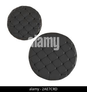 Zwei runde gesteppt schwarz Leder Hocker an einem isolierten Hintergrund. 3D-Rendering Stockfoto