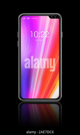 Alle-bunten leer Smartphone mockup auf Schwarz mit Uhr isoliert. 3D-Rendering Stockfoto