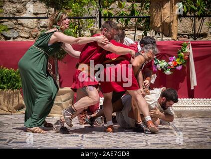 In Merida, Spanien - Juni 09, 2019 Emerita Ludica, historische Städte aus dem Verkauf von Sklaven in der Antike römische Stadt Emerita Augusta Stockfoto