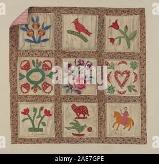 Puppe Bett Applique Patchwork Quilt; c. 1937 Beverly Chichester, Puppe Bett Applique Patchwork Quilt, c 1937 Stockfoto