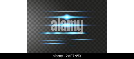 Horizontale blaue Lens Flares pack. Laserstrahlen, horizontalen Lichtstrahlen. Schönes Licht Aufflackern. Leuchtende Streifen auf dunklem Hintergrund. Leuchtende Abstract Stock Vektor