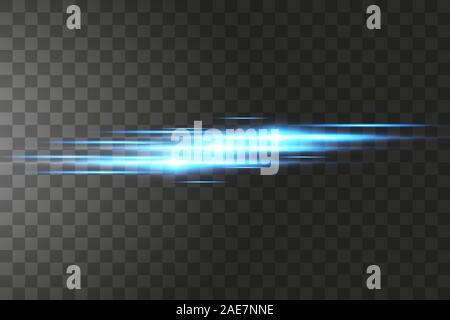 Horizontale blaue Lens Flares pack. Laserstrahlen, horizontalen Lichtstrahlen. Schönes Licht Aufflackern. Leuchtende Streifen auf dunklem Hintergrund. Leuchtende Abstract Stock Vektor