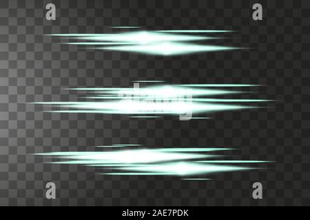 Horizontale blaue Lens Flares pack. Laserstrahlen, horizontalen Lichtstrahlen. Schönes Licht Aufflackern. Leuchtende Streifen auf dunklem Hintergrund. Leuchtende Abstract Stock Vektor