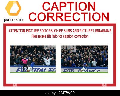 Achtung Bildredaktionen, CHIEF SUBS UND BILD BIBLIOTHEKARE: LEGENDE KORREKTUR KORREKTUR DER NAME DER TORSCHÜTZE. Everton ist Dominic Calvert-Lewin feiert zweiten Ziel seiner Seite des Spiels zählen während der Premier League Spiel im Goodison Park, Liverpool. Stockfoto