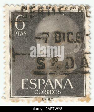 Mérida, Extremadura, Spanien; DIC, 01, 2.018-Stempel mit einem Porträt von General Francisco Franco 1892-1975. Ca. 1949 Stockfoto