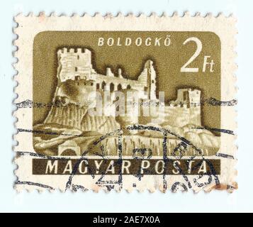 Spanien - um 1960: einen Stempel in Ungarn gedruckt zeigt Boldogko Schloss, um 1960. Stockfoto