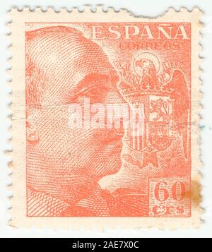 Mérida, Extremadura, Spanien; DIC, 01, 2.018-Stempel mit einem Porträt von General Francisco Franco 1892-1975. Ca. 1949 Stockfoto