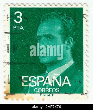 Mérida, Extremadura, Spanien - DIC 1, 2018: einen Stempel in Spanien gedruckt zeigt König Juan Carlos I ca. 1980 Stockfoto