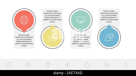 Vektor flachbild Vorlage Kreis Infografiken. Business Konzept mit 4 Optionen und Pfeile. Vier Schritte für Inhalte, Marketing, Präsentation, Grafik, Diagramme Stock Vektor