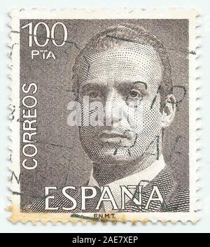 Mérida, Extremadura, Spanien - DIC 1, 2018: einen Stempel in Spanien gedruckt zeigt König Juan Carlos I ca. 1980 Stockfoto