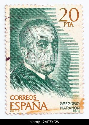 Spanien - ca. 1979: Stempel von Spanien gedruckt, zeigt Gregorio Maranon Stockfoto