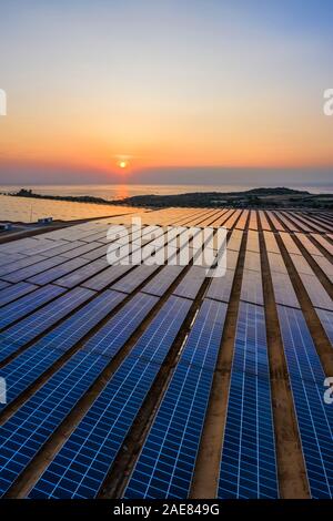 Luftbild Solarpanel, alternative Stromquelle - Konzept nachhaltiger Ressourcen auf Phuoc Dinh, Ninh Phuoc, Ninh Thuan, Vietnam Stockfoto