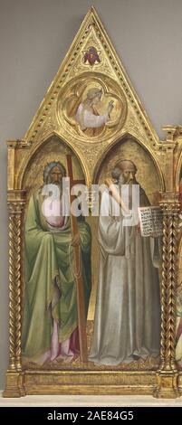 Hl. Andreas und der hl. Benedikt mit dem Erzengel Gabriel [Links]; kurz vor 1387 Agnolo Gaddi, St. Andreas und St. Benedikt mit dem Erzengel Gabriel (links), kurz vor 1387 Stockfoto