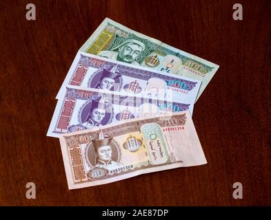 Mongolische tugrik tögrög oder Geld Papier Banknoten Stockfoto