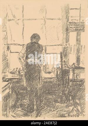 Porträt von Joseph Pennell, das 1917 von Childe Hassam erstellt wurde und Pennells Gesichtszüge, Kleidung und Haltung zeigt, die amerikanische Porträts des frühen 20. Jahrhunderts darstellen. Stockfoto