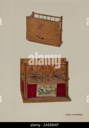 Eine Musikbox, die zwischen 1935 und 1942 von Chris Makrenos geschaffen wurde. Das Objekt demonstriert amerikanisches Dekorationsdesign, handwerkliches Können und mechanische Funktion aus der Mitte des 20. Jahrhunderts. Stockfoto