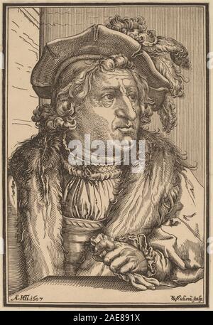 Der Mann mit der gefiederten Gap; nach 1607 Datum Christoffel van Sichem ich nach Hendrik Goltzius, Mann mit einem gefiederten Kappe, nach 1607 Stockfoto