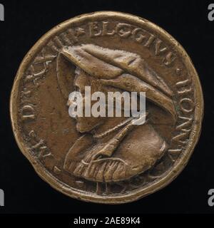 Eine Medaille oder Münzvorderseite von Christoph Weiditz dem Älteren aus dem Jahr 1524, die Elogius Honnu mit Porträtdetails, Inschriften und deutscher Handwerkskunst des 16. Jahrhunderts darstellt. Stockfoto