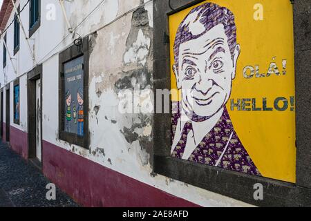 Wandgemälde von Mr Bean auf Câmara de Lobos, in der Nähe von Funchal, Madeira Stockfoto