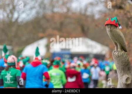 Mentale Elf Charity Run Fun Run für Süd Ost- und Essex Verstand - eine Nächstenliebe, die Förderung der psychischen Gesundheit - ein 5k laufen durch Belfairs Park Wald Stockfoto