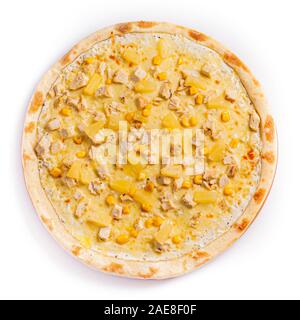 Pizza isolieren, mittelgroß, Ansicht von oben. Stock Foto von Pizza. Stockfoto