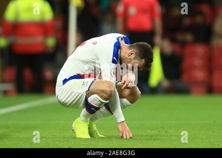 WATFORD, England - Dezember 7th's Crystal Palace James McArthur während der Premier League Match zwischen Watford und Crystal Palace an der Vicarage Road, Watford am Samstag, den 7. Dezember 2019. (Credit: Leila Coker | MI Nachrichten) das Fotografieren dürfen nur für Zeitung und/oder Zeitschrift redaktionelle Zwecke verwendet werden, eine Lizenz für die gewerbliche Nutzung Kreditkarte erforderlich: MI Nachrichten & Sport/Alamy leben Nachrichten Stockfoto