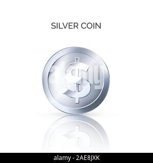 Silber münze Vorderansicht. Glänzende metallische Geld. Business Symbol für Geld. Eine silberne Medaille. Vektor Stock Vektor