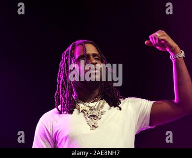 Dezember 7, 2019, Norfolk, Virginia, USA: CHEIF KEEF kommt zu dem Chartway Arena in der Old Dominion University, Norfolk, Virginia auf 6 Decemberr 2019. (Bild: © Jeff Moore/ZUMA Draht) Stockfoto