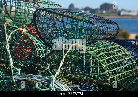 Reusen und Töpfe in der handwerklichen Fischerei verwendet, Tintenfisch und Oktopus, Vila Real do Santo Antonio, Algarve, Portugal Stockfoto