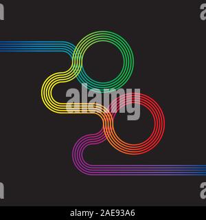 Frohes Neues Jahr 2020. Bunte lineare Deckblatt Design für Weihnachten. Multicolor Vector Illustration. Stock Vektor