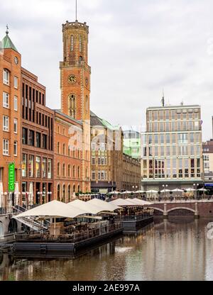 Restaurants entlang der Uferpromenade der historischen Bleichenfleet Neustadt Hamburg Deutschland Stockfoto