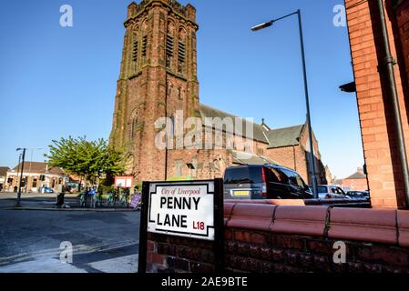 LIVERPOOL, ENGLAND - 05. MAI 2015: Street Sign In der Penny Lane Liverpool UK Stockfoto