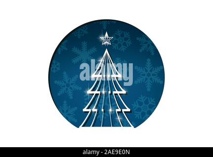 White Christmas Tree, Vector Illustration mit Tiefe und runde Snowy blauer Hintergrund Stock Vektor