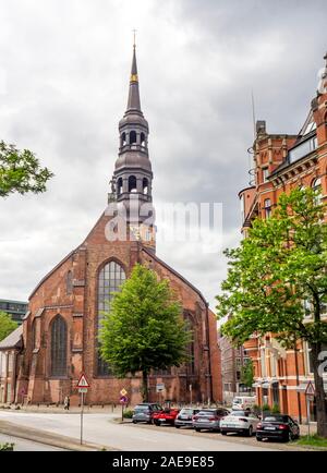 St. Catherines Kirche spire and belfry, Kirche der Seeleute, in der Altstadt Hamburgs Deutschland Stockfoto