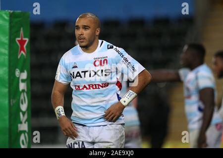 Swansea, Großbritannien. 07 Dez, 2019. Simon Zebo der Racing 92 schaut an. Heineken Champions Cup match, pool 4, Fischadler v Racing 92 Rugby an der Liberty Stadium in Swansea, Südwales am Samstag, den 7. Dezember 2019. pic von Andrew Obstgarten, Credit: Andrew Orchard sport Fotografie/Alamy leben Nachrichten Stockfoto