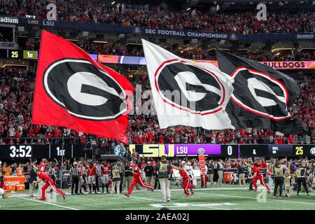 Atlanta, GA, USA. 07 Dez, 2019. Georgien nimmt das Feld vor SEC Championship Aktion zwischen der Georgia Bulldogs und die LSU Tiger bei der Mercedes Benz Stadion in Atlanta, GA. Jonathan Mailhes/CSM/Alamy leben Nachrichten Stockfoto