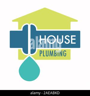 Haus Sanitär service Logo mit Rohr und Wasser Tropfen Stock Vektor