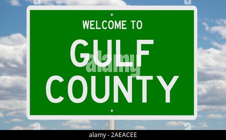 Rendering von 3d-grüne Hinweisschild für Gulf County in Florida Stockfoto