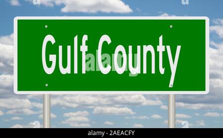 Rendering von 3d-grüne Hinweisschild für Gulf County in Florida Stockfoto