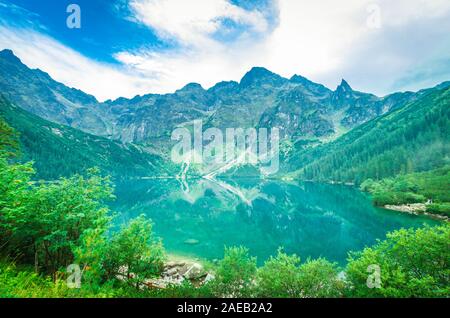 Morskie Oko, Tatra, Polen. Auge der See in der Hohen Tatra, Polen Seite des Massivs Stockfoto