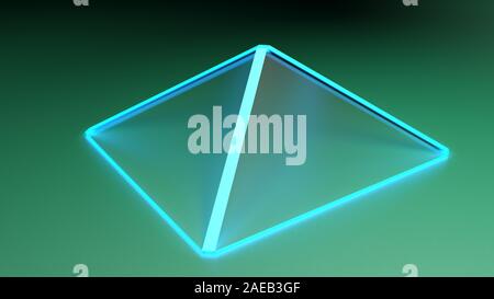 Abstrakte pyramidenförmigen blau Struktur mit satiniertem Glas Gesichter auf die grüne Fläche - 3D Rendering illustration Stockfoto