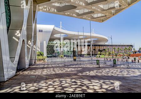 Der neue Flughafen Menara Gebäude mit seiner atemberaubenden architektonischen Design. Marrakesch ist das beliebteste Reiseziel in Marokko. Stockfoto