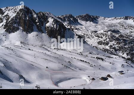 Berglandschaft in Grau Roig Sektor in Grandvalira, Andorra Stockfoto