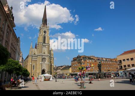 NOVI SAD, Serbien - Juni 07, 2019: Platz der Freiheit (Serbisch: Trg slobode) ist der Hauptplatz in Novi Sad, Serbien Stockfoto