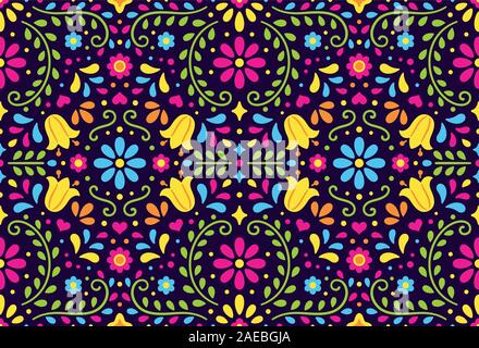 Traditionelle mexikanische floral nahtlose Muster. Bunte ethnische Verzierung in der Folk stickerei Stil. Vector Hintergrund Design. Stock Vektor