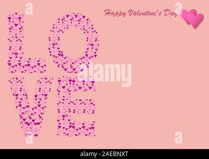 Die große Inschrift der Liebe von einem Anzahl der Herzen erstellt wird, auf der linken Seite des Vektors. Alles ist auf trendige rote Farbe Hintergrund. Stock Vektor