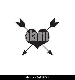 Schwarze Herz Abbildung Symbol auf weißem Hintergrund. Herz durch ein Pfeilsymbol Flachbild durchbohrt. Romantik Element. Vector Illustration, Symbol für lov Stock Vektor