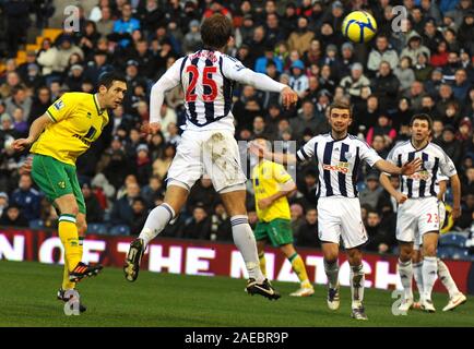 28. Januar 2012. Fußball - FA Cup Fußball - West Bromwich Albion Vs Norwich City. Andrew Crofts von Norwich City erhält einen späten Header auf Ziel für Norwich City. Fotograf: Paul Roberts/OneUpTop/Alamy. Stockfoto